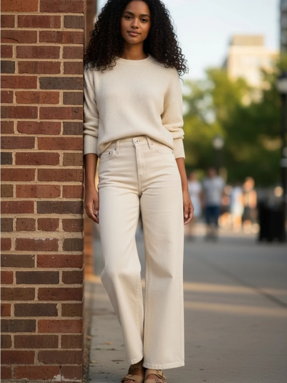 J. Crew Wide-Leg Jeans in Cream